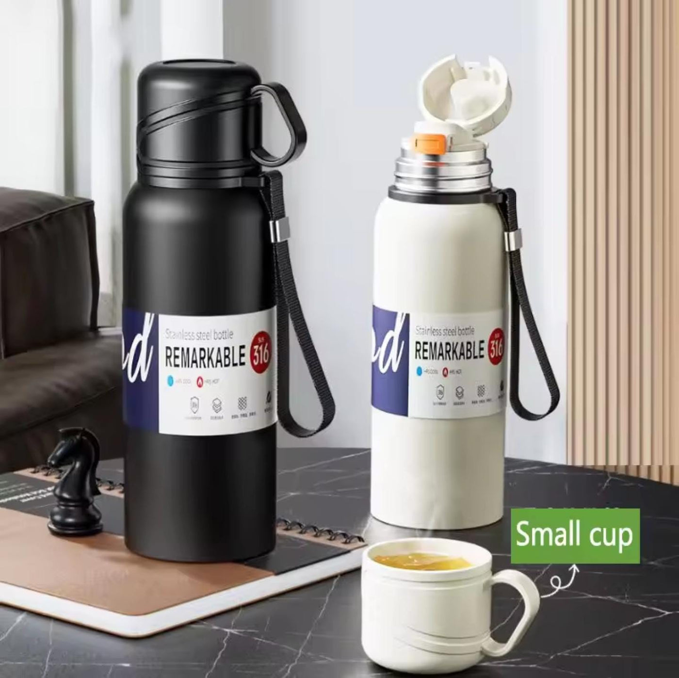 600ml Double Insulation Water Bottle With Cup